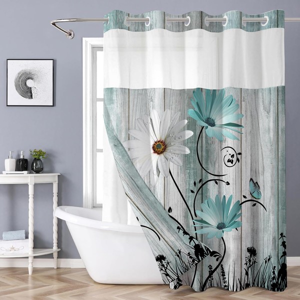 Shellspace No Hook 3 in 1 Shower Curtain with Snap