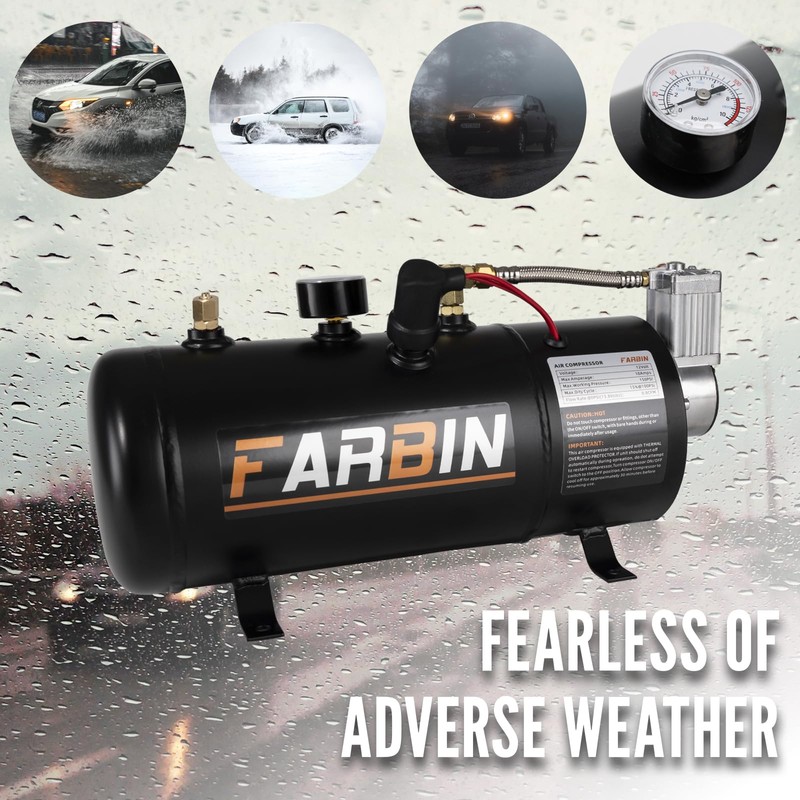 FARBIN 150 PSI 0.8gal Air Compressor 12V Air Tank Can