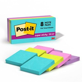 3M, Post-it, Notas Adhesivas, Super Sticky, Super Adhesivas, Miami 2 x 2 pulgadas, 8 unidades, (Modelo 622-8SSMIA)
