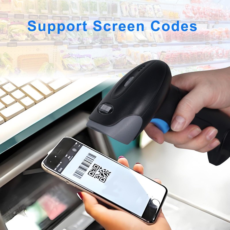 Rabitpos 1D 2D QR Barcode Scanner Wireless, Handheld Cordless Bar