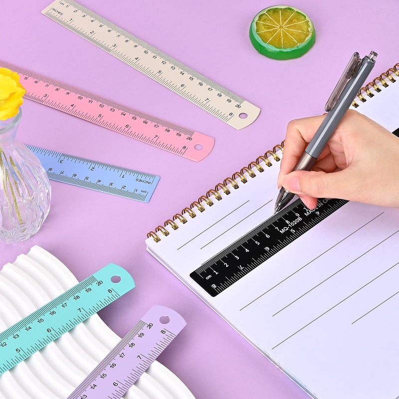 BAYTORY 7 Pcs Aluminum Rulers, Bulk Multicolor Ruler, 20cm &