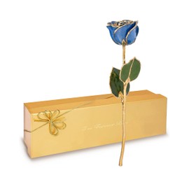 Forever Rose Hand-Dipped in 24K Gold, Sapphire-Inspired September Birthstone with Sparkles, Real Rose in Luxury Gold Gift Box – Perfect Ready to Gift for September Birthday or Any Occasion
