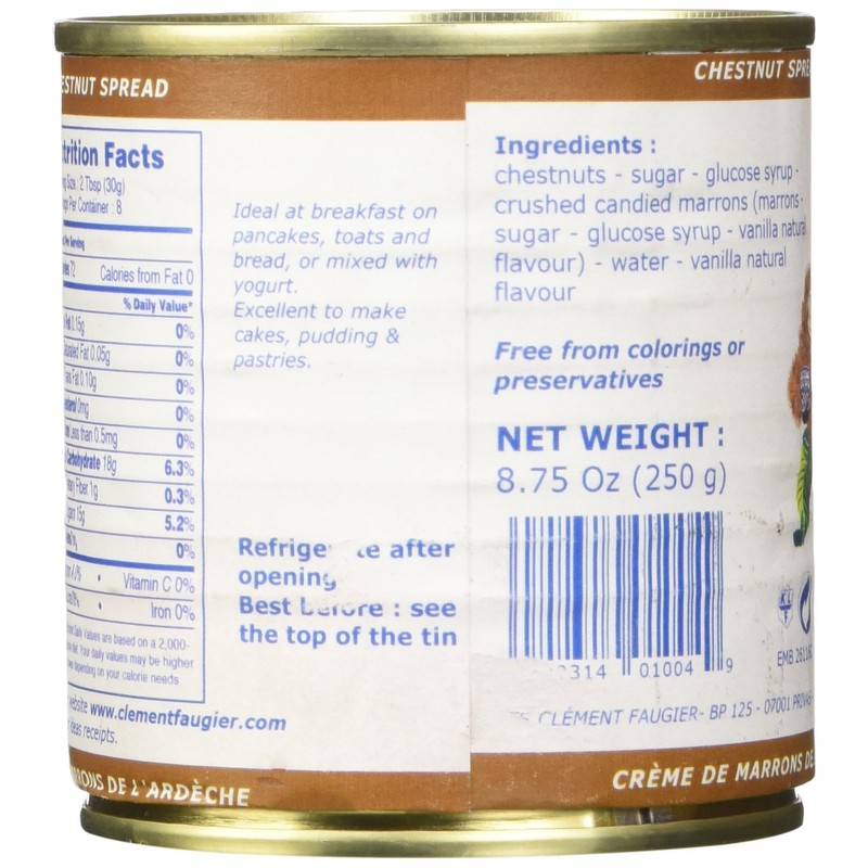 Clement Faugier Gourmet Chestnut spread with vanilla from France 8.8oz