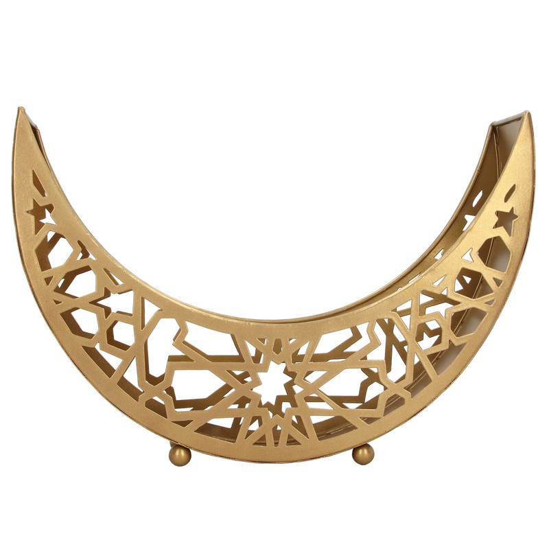 Ramadan Tray Moon Shape Large Capacity 11.8x8.3x3.1in Decorative Iron Serving