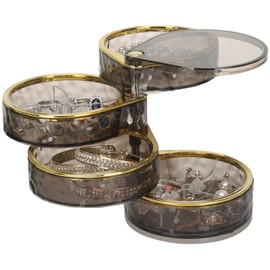 LETURE 4-Layers Rotatable Jewelry Organizer Storage Box, Clear Jewelry Holder Case for Ring Earring Necklaces Bracelets Makeup Hair Accessories