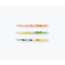 RIFLE PAPER CO. Marguerite Highlighter Set, 6.25" L, Set of 3 Double-Sided Highlighters, 5 Neon Ink Colors, Wrapped in Floral Designs, Office and School Supplies for Stationery, Notes, and Art
