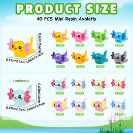 Feivando 40 Pcs Mini Resin Axolotls Figures Glow in the Dark Small Little Tiny Luminous Animals Axolotls to Hide Garden Miniature Figurines for Dollhouse Micro Landscape Aquarium Decoration DIY Crafts