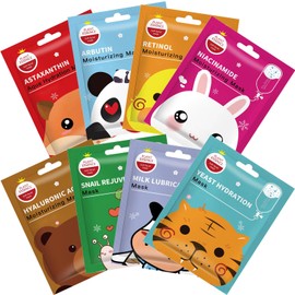 ARCHIDATE Pack of 8 Cloth Masks Face - Moisturising Face Mask - Face Mask Set for Women - Masks Beauty Products - Hyaluronic Mask Face for Women Moisturising Mask Skincare Mask