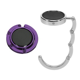 kwmobile Bag Holder for Table - 2 x Foldable Non-Slip Handbag Holder Table Hooks - Bag Hanger - Gift Idea Gadgets for Women - Bag Hook Set in Silver, Silver magenta purple