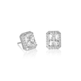 Diamond Treats 925 Sterling Silver Emerald Cut Stud Earrings for Women with White, Green, Blue or Red Cubic Zirconia, 925 Silver Earrings for Women, Sterling Silver, Cubic Zirconia