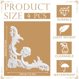Colingmill 4 Pcs Ceiling Molding Kit Corners Murals Trim French Style Accent Wall Decor for Interior Medallion Ceiling with Flowers Pattern Decorative Panels for Wall 13.4 x 13.4 in