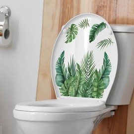 Plant Leaves Plantain Flowers Toilet Cover Sticker Decals,Butterfly Rose Flower Leaf Waterproof Toilet Lid Tank Seat Decals Cistern Self-Adhesive Bathroom Wall Sticker