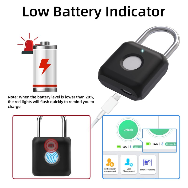 Fingerprint Padlock, Eseesmart Small Combination Padlock, Biometric Keyless Padlock USB