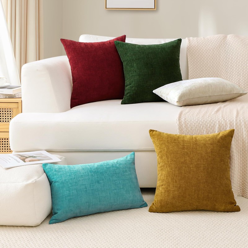 JOTOM Chenille Cushion Covers 60x60 cm Soft Beige Decorative Throw