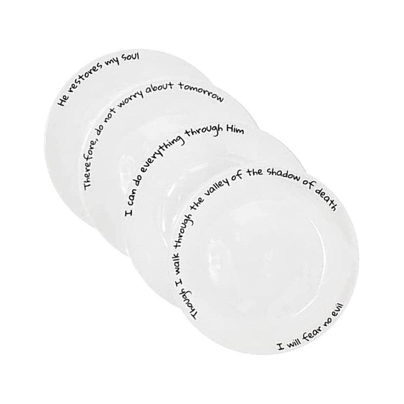 ChitChat Ware Porcelain Dinner Plates, 4Pcs White Round Dessert or