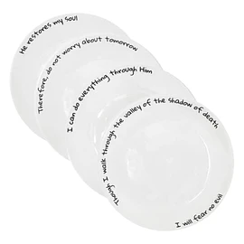 ChitChat Ware Porcelain Dinner Plates, 4Pcs White Round Dessert or Salad Plate, Serving Dishes, Dinnerware Set, Scratch Resistant My Soul Set, Microwave & Dishwasher Safe (10.5-inch)