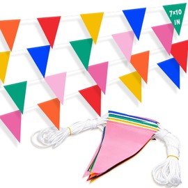 105 FT Pennant Banner Flags, 7x10 Multicolor 45 Pcs High Visibility Safety Flagging on String, Triangle Pool Flags for Backstroke, Construction Events Party Decoration Marking Parking Outside