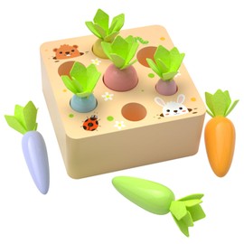 Wooden Toy from 1 Year, Baby Motor Skills Toy for 12-18 Months Boys and Girls, Montessori Sorting Game, Wooden Puzzle, Carrot Harvest, Educational Toy, Birthday Gift for Children