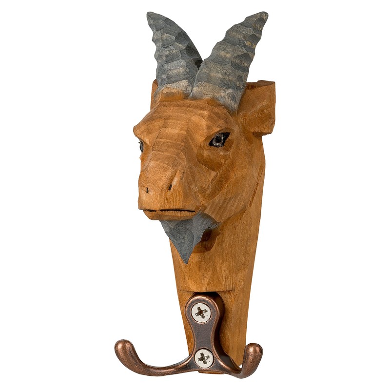 Wall Hooks, Animal Heads with 2 Hooks Each, Wooden Coat