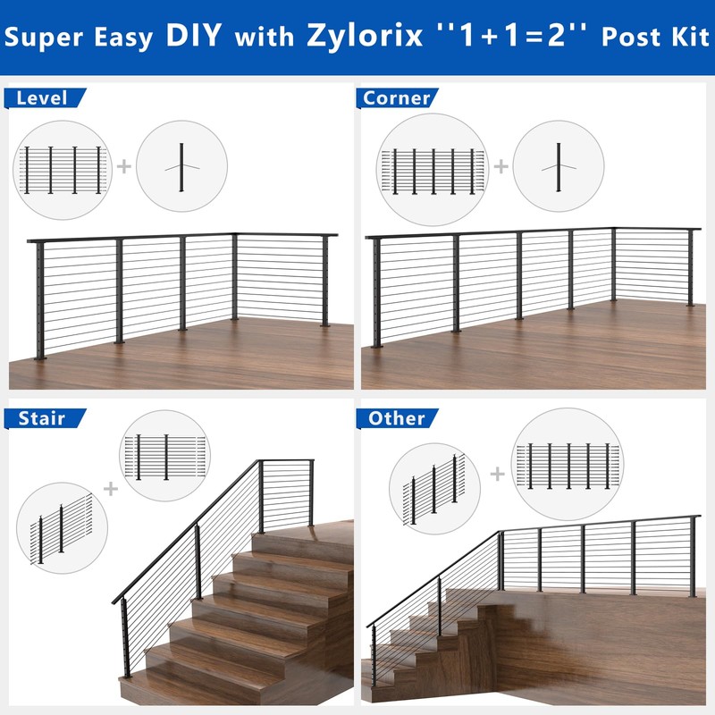 Zylorix 42" Cable Railing Post T304 Stainless Steel Angled Drilled