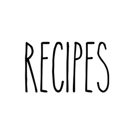 Recipes Vinyl Sticker - Farmhouse Style Skinny Font - Home Kitchen Organization Decor - 5w x 3h inches - Die Cut Decal - White