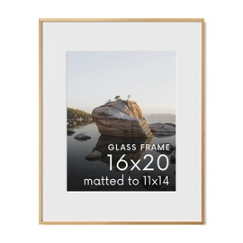 HAUS AND HUES 16x20 Picture Frame with Real Glass & Brass Premium-Grade Metal Matted to 11x14 - Aluminum 16x20 Picture Frame - Includes Hanging Kit - Ideal for Home, Office (16x20 in, Brass)