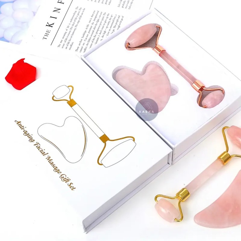 Placa de masaje facial antiarrugas Jade Stone Roller + Gua