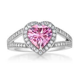 Gem Stone King 925 Sterling Silver Pink and White Moissanite Heart Shape Ring For Women | 1.48 Cttw | Heart 6.5MM | Available In Size 5, 6, 7, 8, 9