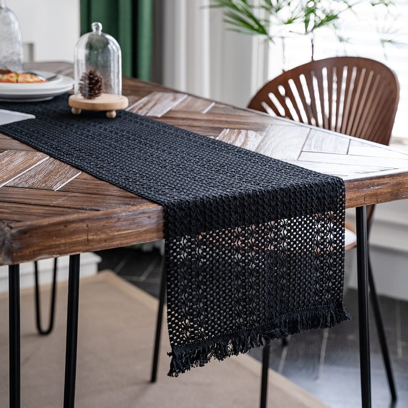 Weldomcor Macrame Table Runner Farmhouse Boho Beige Table Runner with