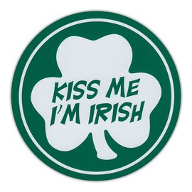 Refrigerator Magnet - Kiss Me I'm Irish - Clover Print Design - St. Patrick's Day - 4.5" Round