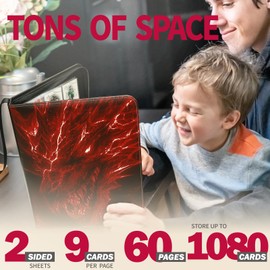 1080 Pockets Card Binder 9 Pocket, Trading Card Binder with 60 Page Removable Sleeves, Zipper Card Book Album Holder[PROTECTIVE][PLEASANT TOUCH SURFACE] (Red)