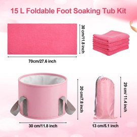 12 Pcs 15L Foldable Foot Soaking Tub Kit Pink Foot Basin Tubs with Towel Portable Bath Tubs Foldable Bucket with Handles Pedicure Spa Tub for Travel Camping Outdoor Washing