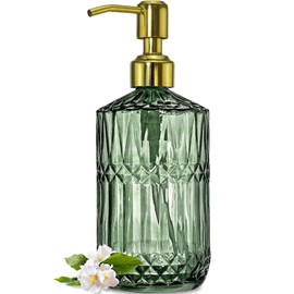 JASAI JASAI 18Oz Green Glass Soap Dispenser with Gold Rust Proof Pump, Refillable Kitchen soap Dispenser for Dish Soap, Soap Dispenser Bathroom for Hand soap, Lotion, Body Wash.