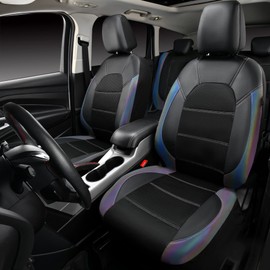 CAR PASS® Leather seat Covers,Automotive Universal Sport car seat Cover Super 5mm Composite Sponge Inside,Airbag Compatible fits Most SUVs, Trucks,and Vans (Full Set,Chameleon Iridescent Reflective)