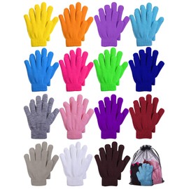 URATOT 15 Pairs Kid's Gloves Warm Knitted Magic Full Fingers Gloves with Mesh Storage Bag for Boys or Girls