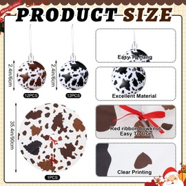 Simgoing 26 Pcs Cowhide Printed Christmas Tree Decoration Western Cow Tree Topper Bow Plastic Ornament Balls and Skirt for Country Western Party Decorations Xmas Holiday Rustic Farm Decor