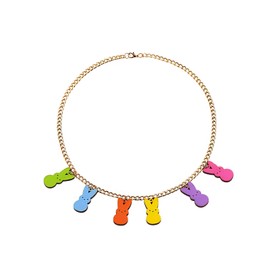 Locrccl Easter Necklace for Women,Colourful Peep Necklaces Cute Bunny Rabbit Pendant Paperclip Necklace Spring Holiday Outfit Easter Jewelry (Wooden)
