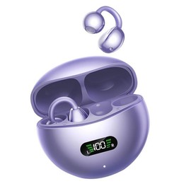 Open Ear Clip Auriculares Inalámbricos Bluetooth 5.4 Deportivos Funda de Carga Inalámbrica y Pantalla LED de Encendido Auriculares Fitness Impermeables para Correr (Morado)
