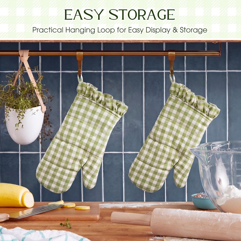 Twistover Checkered Oven Mitts 2-Pack Set, 13.5"x6.5" Cotton Mitts Plaid