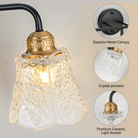 YUNICE Vintage Vanity Light Black and Gold Vanity Light Bathroom Lighting Fixtures Over Mirror Brushed Black and Gold Bathroom Light Fixture with White Glass Flower Shade