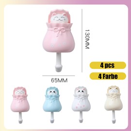 Norhogo 4 Stück Kreativer Selbstklebender süßer Katzen-Schlüsselhaken, Cartoon Schlüsselhaken Zum Aufhängen An der Wand, Klebehaken, Tiere Haken Aufbewahrungs und Wanddekoration für Heimdekoration