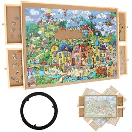 Rotating Puzzle Board for 1000 Pieces with 4 Sliding Drawers and Cover – 360° Spinning, 22"x30" Portable Plastic Puzzle Table, Birthday Gift for Mom Jigsaw Enthusiasts