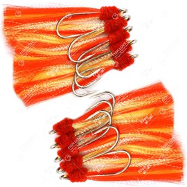 10 Pieces 7/0 Shrimp Flying Hooks with red Yellow Krystal Flash