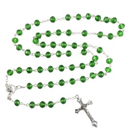 Trinity Church Supply Light Green Glass Rosary, Prayer Beads for Catholic Men and Women, Religious Keepsake Gifts, 20” Length with 1 ½ Crucifix