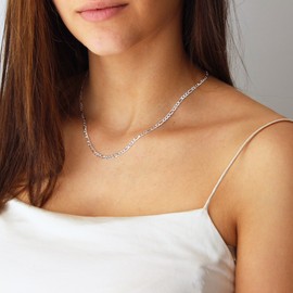 Rajputana 925 Silver Chains for Women Sterling Silver Necklaces for Women Silver Necklaces Chain 3mm Figaro Chain Jewellery Gifts 18 Inch