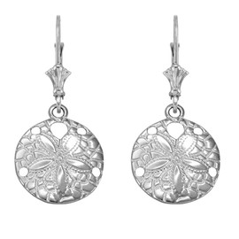 925 Sterling Silver Sea Star Sand Dollar Lever back Earrings, Sterling Silver