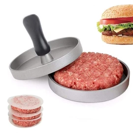 Burger Press, Hamburger Patty Forming Machine,Non-Stick Burger Patty Mould with 40 Wax Paper Discs 11cm Aluminum Burger Press Quarter Pounder Ideal for BBQ