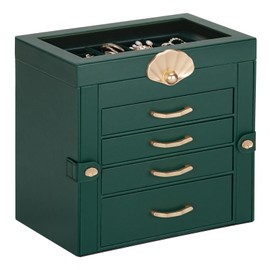 Enthralite Jewelry Box with 4 Drawers: Display Organizer for Earrings Necklaces - Gift for Girls Women (Forest Green)