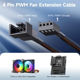 Cable Matters 4-Pack, PWM 4 Pin Fan Extension Cable - 12 inches, PC Fan Extension Cable