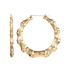 Large Bamboo Hoop Earrings Hip Hop Woman Bamboo Hoop Earrings Oversized Metal Hoop for Daily Wear 80s/ 90s Rapper Accessories (Golden,3.5 Inch)